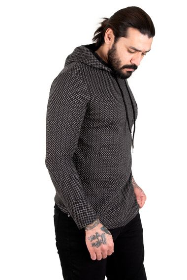 Світшот чоловічий з капюшоном DeepSEA з лінійним візерунком, стиль casual, slim fit, доступний у кольорах Хакі, Візон, Сірий, розміри S-XXL - фото 2