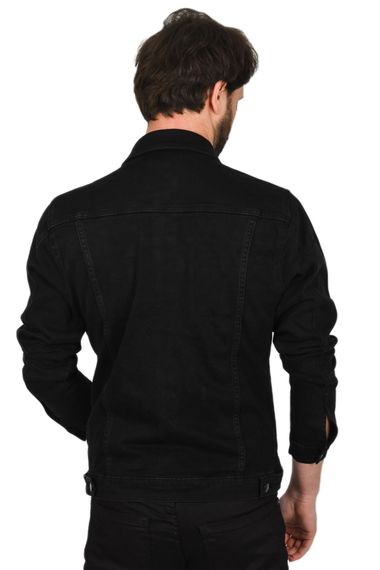 Сучасна джинсова куртка DeepSEA Slim Fit з кнопками, металевими кишенями, для дорослих, модель з потертостями, чорного кольору - фото 5