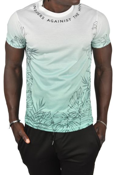 DeepSEA Yakası Yazılı Dijital Baskılı Batik Yıkama Slim Fit Tişört 2403210 - fotoğraf 1