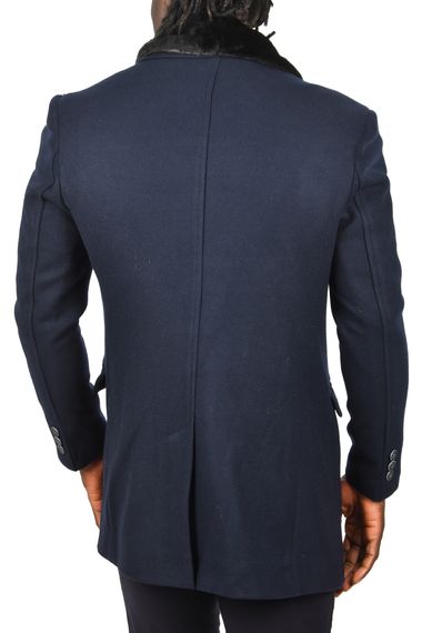 DeepSEA Çıkarılabilir Peluş Yaka Slim Fit Kesim Uzun Kaşe Kaban 2407007 - fotoğraf 5