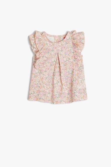 Koton Kız Bebek Bluz Çiçekli Fırfırlı Yuvarlak Yaka Arkadan Düğme Kapamalı - fotoğraf 1