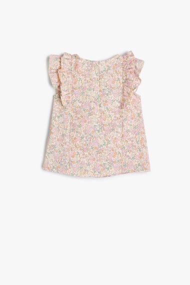 Koton Kız Bebek Bluz Çiçekli Fırfırlı Yuvarlak Yaka Arkadan Düğme Kapamalı - fotoğraf 2