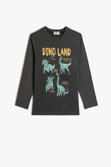 Koton Boy's T-Shirt Dinosaur Printed Long Sleeve Crew Neck Cotton - photo 1