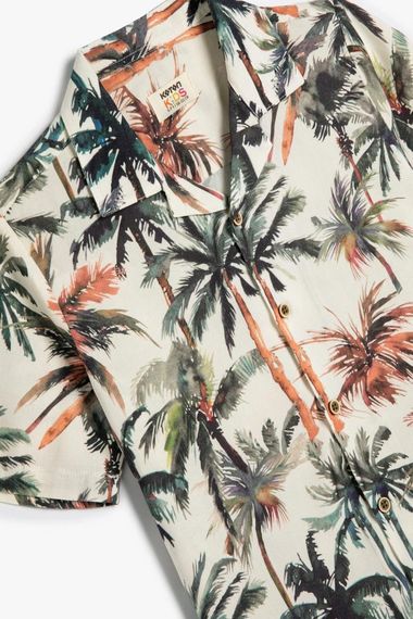 Koton Boy's Viscose Shirt Palm Tree Printed Short Sleeve Single Pocket Detailed - photo 3