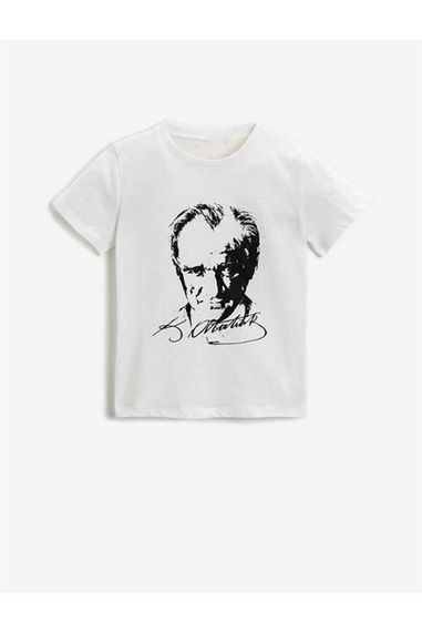 Hipatu Unisex Atatürk Printed Short Sleeve White T-Shirt