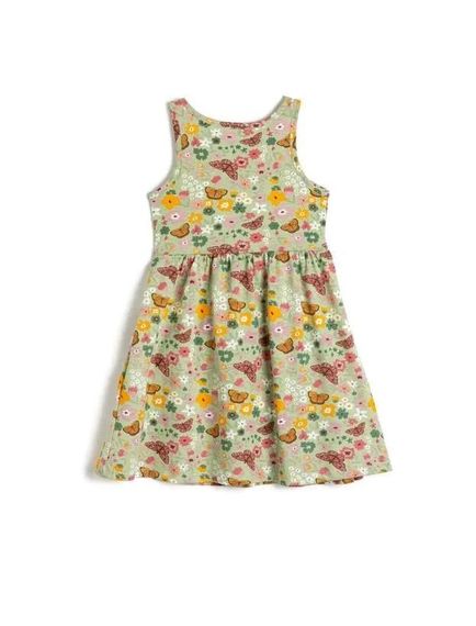 Cotton Girls' Midi Dress Sleeveless Round Neck Butterfly Printed Cotton - photo 2