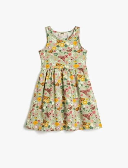 Cotton Girls' Midi Dress Sleeveless Round Neck Butterfly Printed Cotton - photo 1