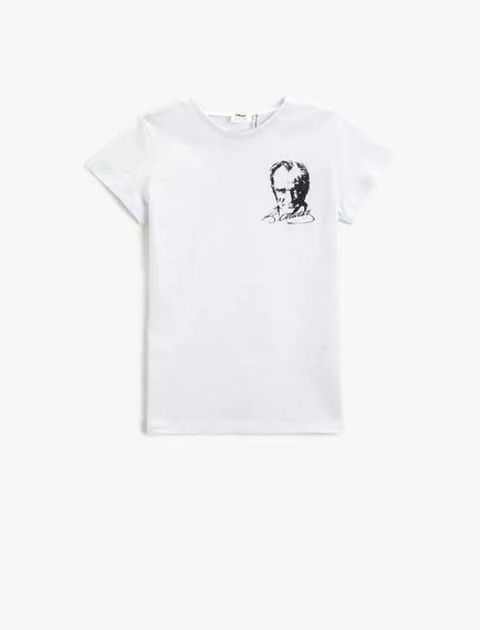 Koton Girl Child Atatürk Printed T-Shirt Short Sleeve Crew Neck Cotton