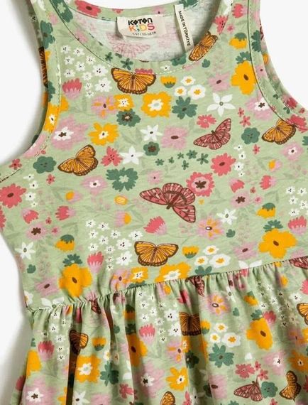 Cotton Girls' Midi Dress Sleeveless Round Neck Butterfly Printed Cotton - photo 3