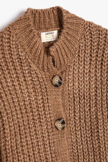 Koton Girl's Knitted Cardigan Button Closure Long Sleeve Round Stand Collar - photo 3