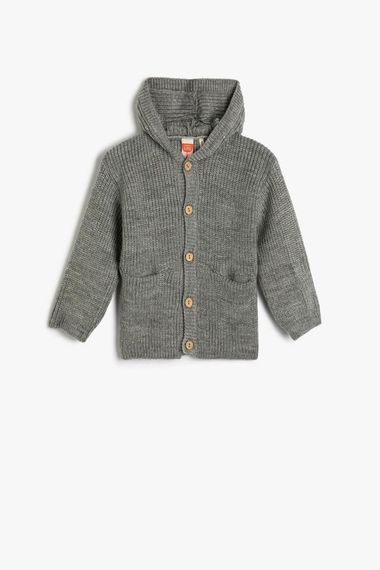 Koton Baby Boy Hooded Knitted Cardigan Button Closure with Pocket Detail - photo 1