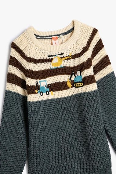 Koton Baby Boy Sweater Long Sleeve Round Neck Embroidery Detailed Vehicles Themed - photo 3