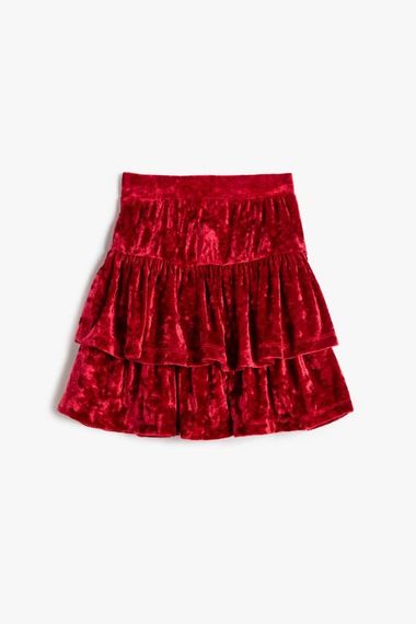 Koton Girl's Velvet Skirt with Ruffles and Layers - photo 1