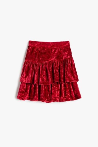 Koton Girl's Velvet Skirt with Ruffles and Layers - photo 2