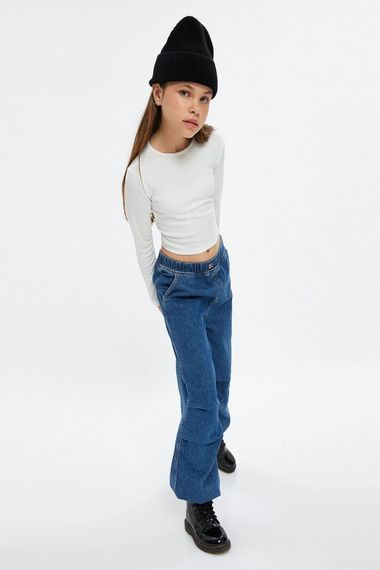 Koton Girl's Parachute Jeans Pants with Floor Detail and Pockets Cotton - Parachute Jean - photo 2