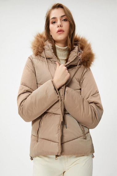 Koton Short Puffer Jacket with Hooded Plush Detail - photo 2