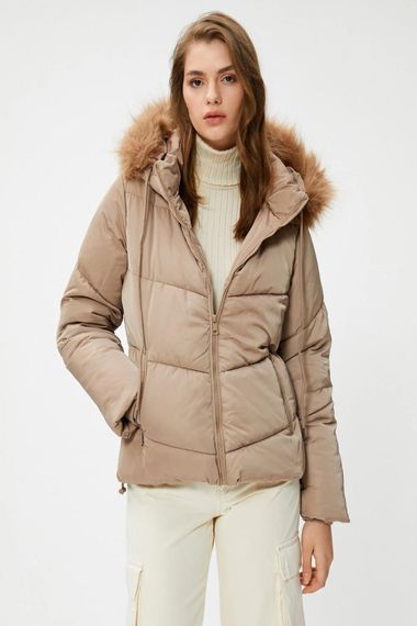 Koton Short Puffer Jacket with Hooded Plush Detail - photo 3