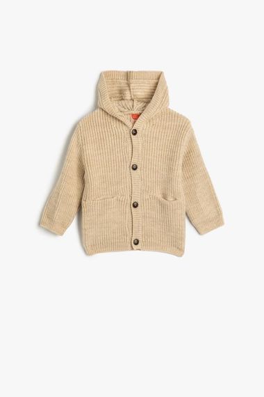 Koton Baby Boy Hooded Knitted Cardigan Button Closure with Pocket Detail - photo 1