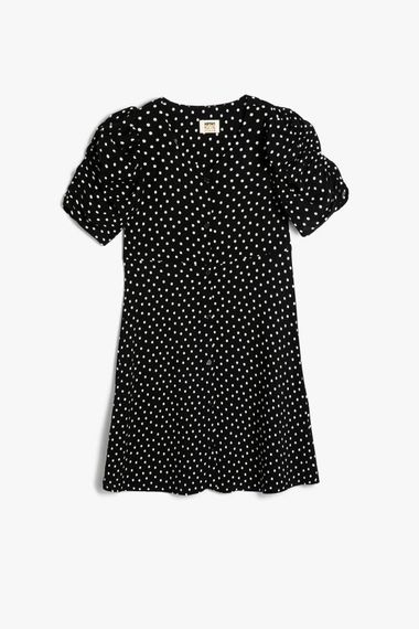 Koton Girl's Polka Dot Dress Balloon Sleeves Button Closure Viscose Fabric - photo 1