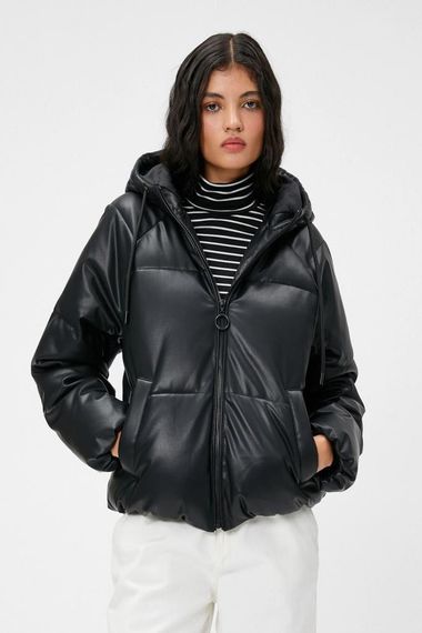 Koton Puffer Jacket Leather Look Hooded - photo 3