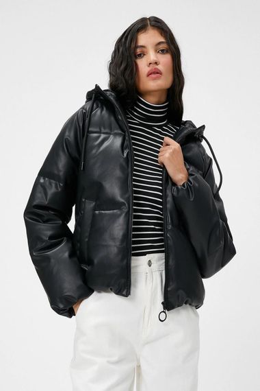 Koton Puffer Jacket Leather Look Hooded - photo 1