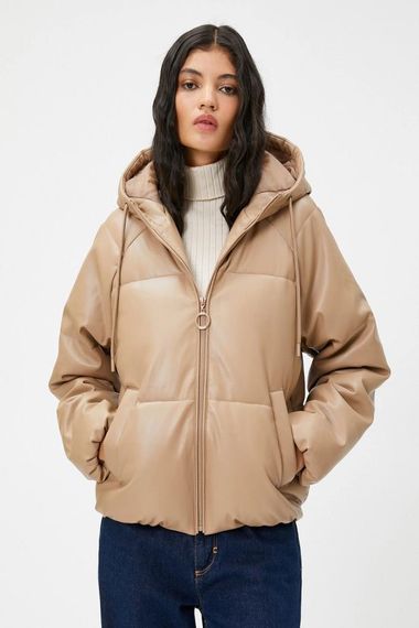 Koton Puffer Jacket Leather Look Hooded - photo 3