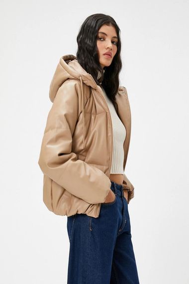 Koton Puffer Jacket Leather Look Hooded - photo 1