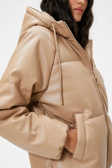 Koton Puffer Jacket Leather Look Hooded - photo 5