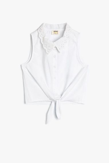 Koton Girl's Crop Shirt Guipure Collar Tied Sleeveless Cotton - photo 1