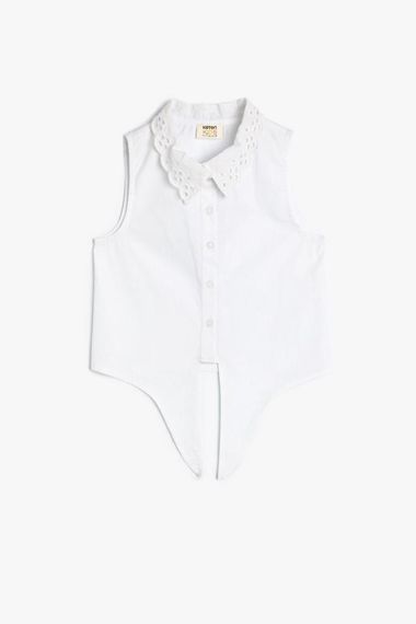 Koton Girl's Crop Shirt Guipure Collar Tied Sleeveless Cotton - photo 2