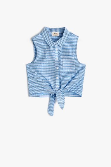 Koton Girl's Crop Sleeveless Shirt with Waist Tie, Gingham - photo 1