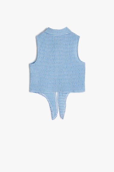 Koton Girl's Crop Sleeveless Shirt with Waist Tie, Gingham - photo 3