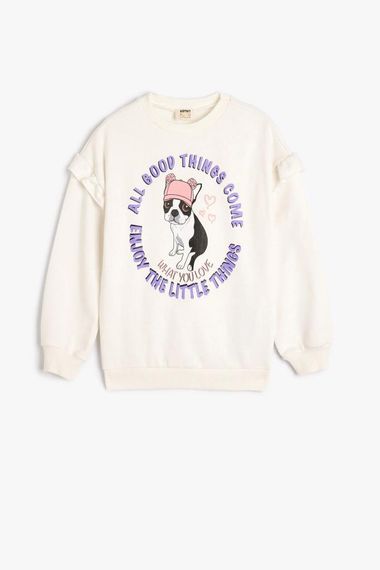 Koton Kız Çocuk Fırfırlı Sweatshirt Köpek Baskılı Uzun Kollu Pamuklu - photo 1