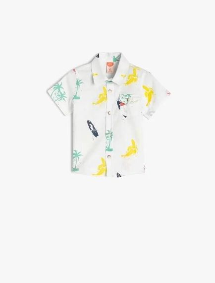 Koton Baby Boy Shirt Short Sleeved Covered Pocket Detailed Printed Cotton - photo 1