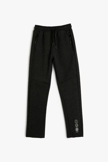 Koton Boy's Basic Sweatpants with Print Detail Tie Waist Ribbon - photo 1