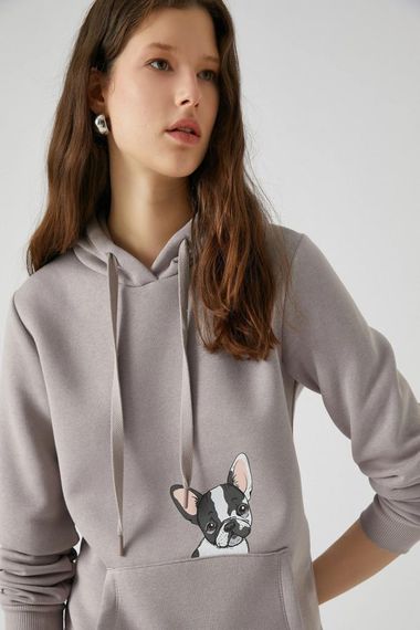 Koton Kadın Baskılı Sweatshirts Gri - fotoğraf 2