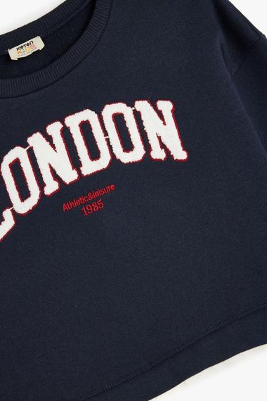 Koton Kız Çocuk Sweatshirt London Şehir Baskılı Bisiklet Yaka Gömlek Etek Ucu Detaylı Şardonlu - fotoğraf 5