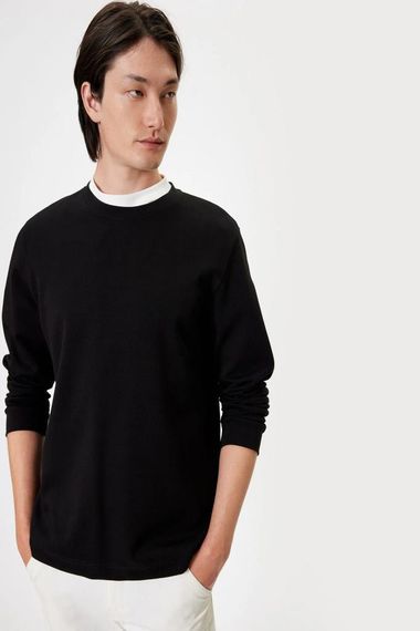 Koton Bisiklet Yaka Sweatshirt Basic Uzun Kollu Pamuklu - fotoğraf 1