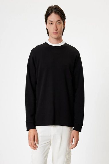 Koton Bisiklet Yaka Sweatshirt Basic Uzun Kollu Pamuklu - fotoğraf 3