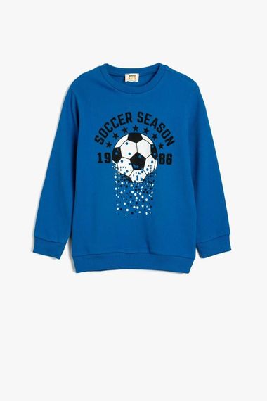 Koton Erkek Çocuk Sweatshirt Uzun Kollu Bisiklet Yaka Futbol Baskılı Şardonlu - fotoğraf 1