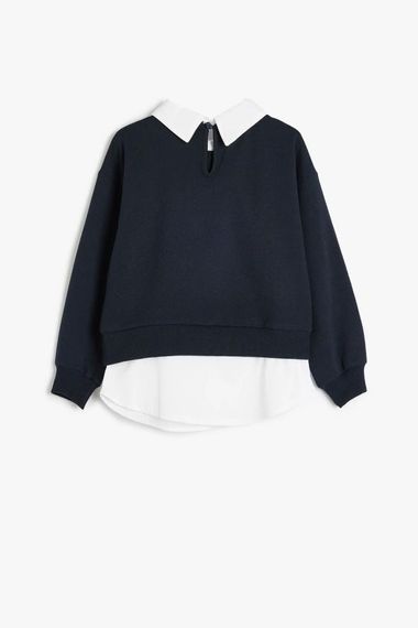 Koton Kız Çocuk Gömlek Yaka Sweatshirt Çift Kumaş Detaylı - fotoğraf 1