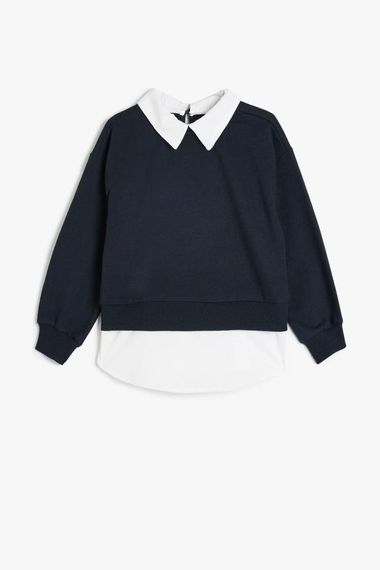 Koton Kız Çocuk Gömlek Yaka Sweatshirt Çift Kumaş Detaylı - fotoğraf 2