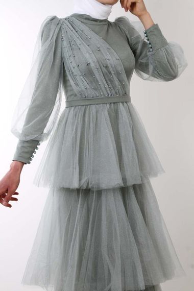 4309 Hipatu Layered Glittering Mint Green Evening Dress - photo 3