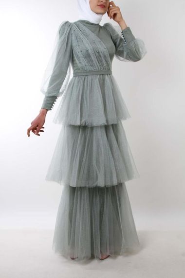 4309 Hipatu Layered Glittering Mint Green Evening Dress - photo 2