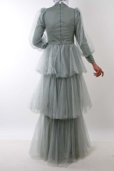 4309 Hipatu Layered Glittering Mint Green Evening Dress - photo 4