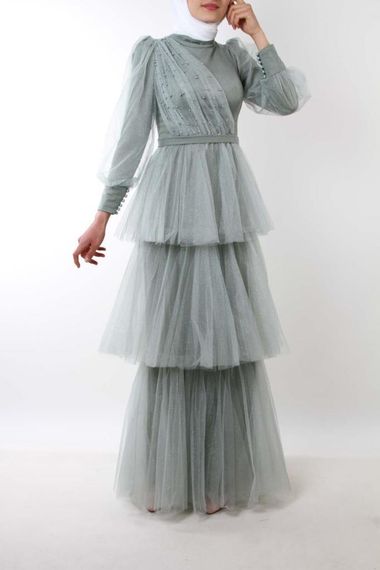 4309 Hipatu Layered Glittering Mint Green Evening Dress - photo 1