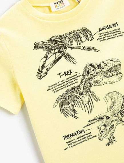 Koton Erkek Çocuk Dinozor Baskılı Tişört Kısa Kollu Pamuklu - Sarı - fotoğraf 3