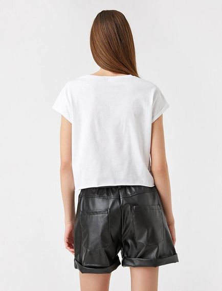 Koton المرأة قصيرة الأكمام طاقم الرقبة تي شيرت - صورة 3