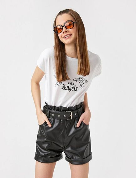 Koton المرأة قصيرة الأكمام طاقم الرقبة تي شيرت - صورة 1