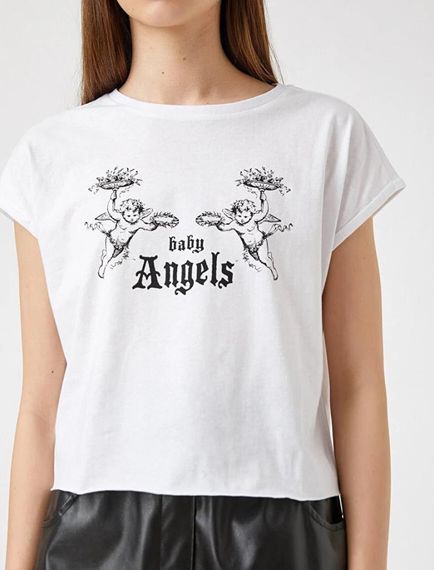 Koton المرأة قصيرة الأكمام طاقم الرقبة تي شيرت - صورة 4